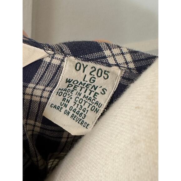 vintage L.L. Bean 100% Cotton Blue Plaid Button Front Cottagecore Dress Petite - Picture 11 of 15